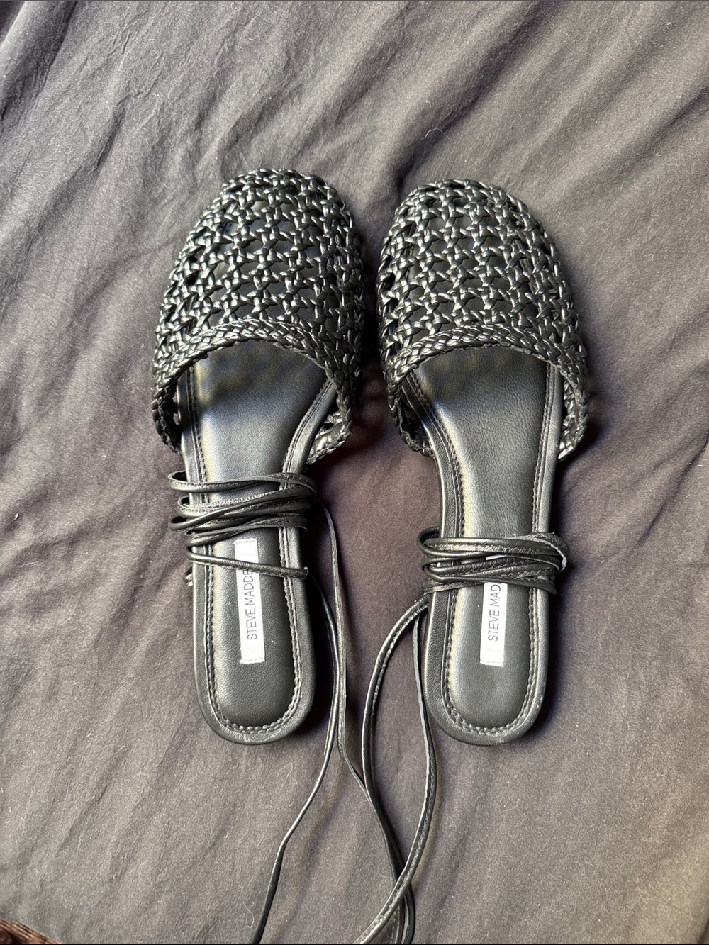 Steve Madden Black Woven Lace-Up Flat Sandals